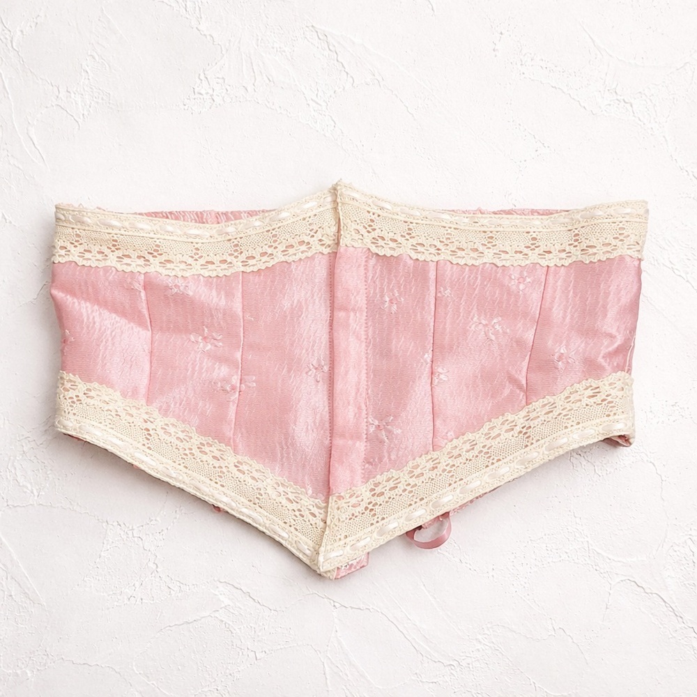 Cider Pink Satin Lace Corset Top Y2K Coquette Bustier Size M